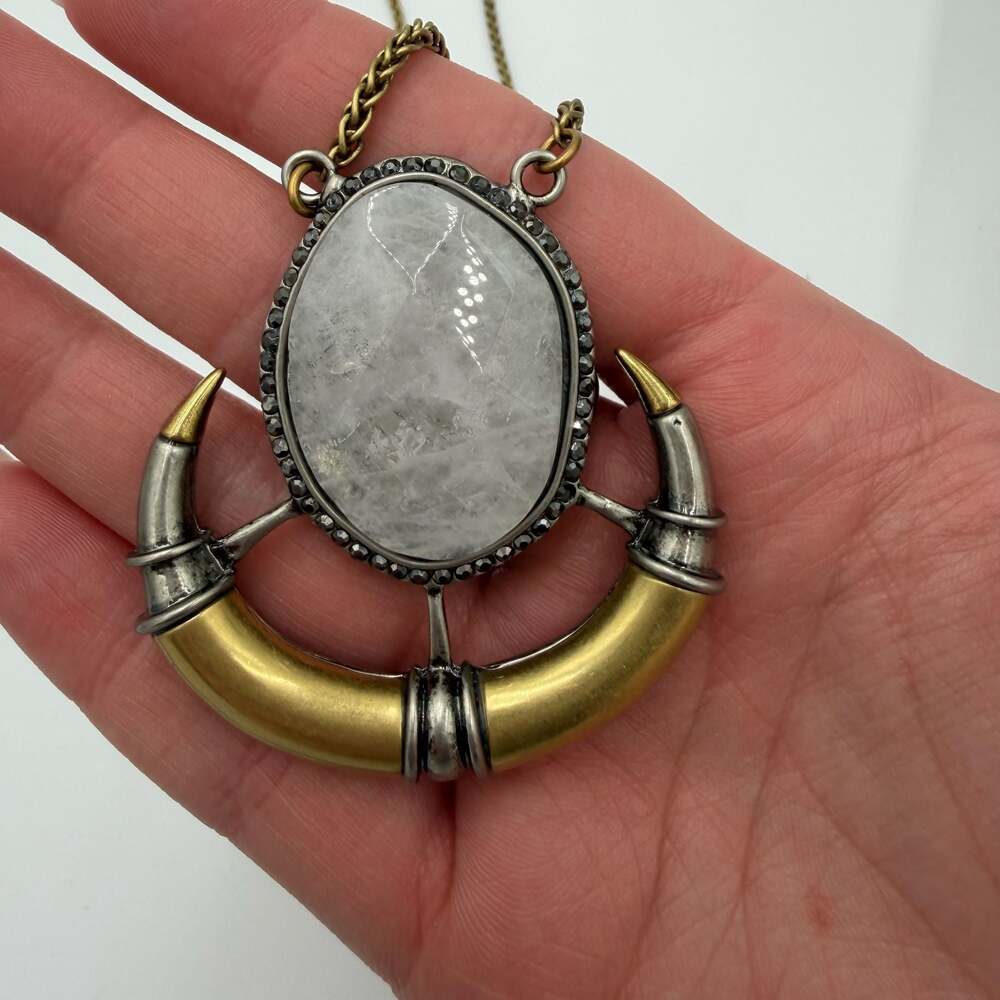 Park Lane Mixed Metal White Quartz Crescent Horn Tribal Statement Necklace 30in